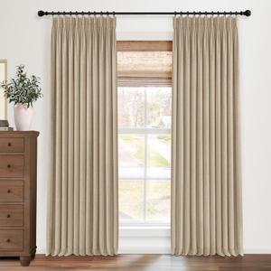 Pinch Pleated Blackout Curtains 96 Inches Long, Linen Blend, 100% Blackout Drapes with 20 Hooks, Ideal for Bedroom and Living Room, 40" W x 96" L (Pack of 2), Grey Beige