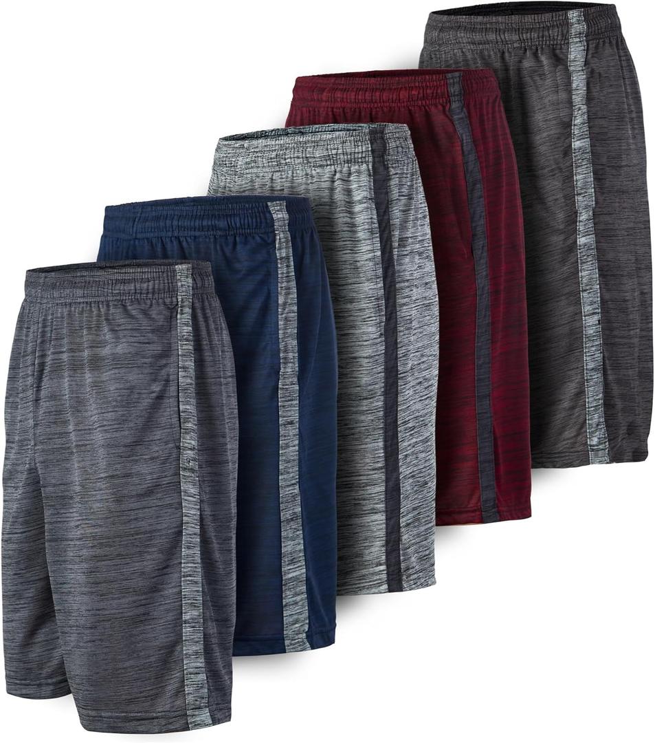 5 Pack: Men's Dry-Fit Sweat Resistant Active Athletic Performance Shorts Medium