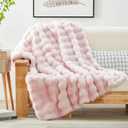 JONIYEAR Decorative Pink Bubble Faux Rabbit Faux Fur Throw Blanket 50" x 60", Super Soft Double Sided Cozy Accent Puffy Warm Furry Blankets for Winter, Lovely Cute Washable Fuzzy Blanket for Women Girl (Pink - 900 Gsm)