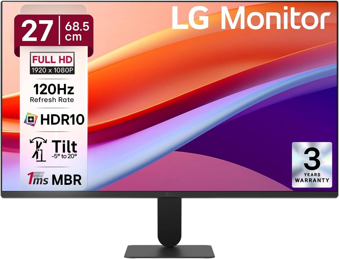 LG 27U411A-B 27-inch Full HD (1920 x 1080) IPS Computer Monitor, 120Hz, HDR10, Reader Mode, Flicker Safe, HDMI, Slim Stand Base, Black
