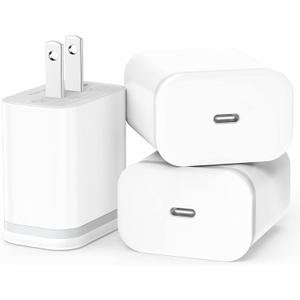 USB C Charger Block 3-Pack 20W Type-C Fast Charging Phone Wall Plug Portable Power Adapter USBC Brick USB-C Box for iPhone 16 15 14 13 12 11 Pro Max Plus XS X XR SE 8 7 6 6S, Pad