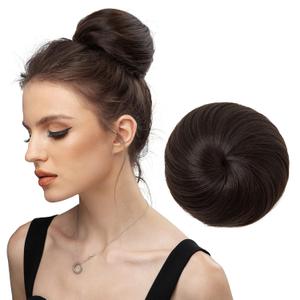 SARLA Dark Brown Hair Buns Extension Drawstring Updo Donut Chignon Straight Synthetic Fake Ballet Bun for Women Lady 1 Pcs