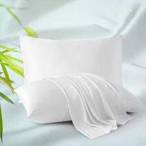 Bamboo Viscose Zippered Pillow Cases King Size Set of 2, 400 Thread Count Cooling Pillow Protectors for Hot Sleepers, Luxurious Hotel Quality - Silky, Soft, Breathable (20x36 Inches, White)