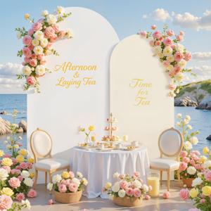 White and Beige Arch Backdrop Cover for Wedding, 7.2FT 6FT Set of 2 Stretchy Spandex Fitted Arch Stand Cover for Baby Shower, Birthday Party Decor, Chiara Backdrop Cover with Double-Sided Design