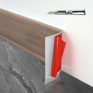 Baseboard Trim,4 Inch(W) x 20 Feet(L) Peel and Stick Flexible Baseboard Molding Trim, Self Adhesive Vinyl Baseboard Cove Base, Base Boards for Walls with Utility Knife,Brown Wood Grain