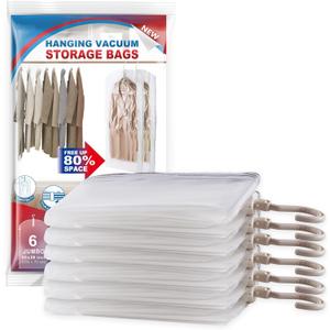 Hanging Vacuum Storage Bags, 6 Pack Large Hanging Vacuum Seal Bags for Clothing, Space Saver for Clothes, Suits, Dress, Jackets, Closet Organizer for Moving Supplies(53.1x27.6 in)