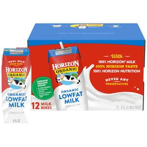 Horizon Organic Shelf Stable 1% Lowfat Milk Boxes, 8 fl oz, 12 Count - 8g Protein per Serving, USDA Organic UHT from Pasture-Raised Cows, Ready to Drink for Lunchbox, Travel, or On-the-Go, No Refrigeration Needed