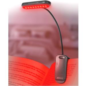 670nm Red Light Book Light for Reading in Bed, Dimmable USB Rechargeable Clip On Red Night Light for Sleep,Eye Comfort, Adjustable Brightness,Portable Booklight with Memory Function