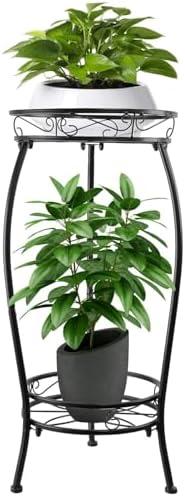 YHIJURS Plant Stand Indoor Outdoor 27.1'', 2 Tier Metal Tall Plant Stands,Heavy Duty Rustproof Corner Flower Potted Rack for Planter Holder Home Garden -Black