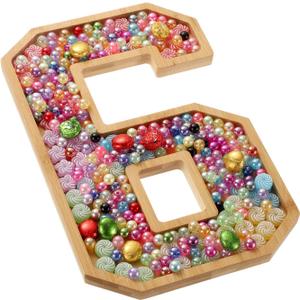 uxcell Bamboo Wooden Number 6 Charcuterie Board Box 12" Bamboo Serving Tray Wood Box for Graduation Anniversary Birthday Party Decorations Chocolate Candy Cupcake Container (Wooden)