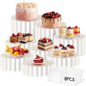 Marsui 4 Pcs Buffet Risers Food Display for Dessert Table Cake Riser Display Stands Acrylic Foldable Cardboard Cake Stands Tall Columns for Parties Birthday Wedding Pillars Decoration(White)