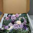 Ling's moment Wedding Arch Flowers with Sheer Drapes Kit - Artificial Purple and Gold Rose Floral Arrangements for Ceremony Backdrop, Arbor Decor, 5-Piece Set (2 Flower Stems + 3 Hanging Drapes)
