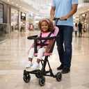 Dream On Me Coast Rider Travel Stroller, Lightweight & Compact Baby Stroller, Theme Park Approved, Book-Folding Design, Adjustable Handle, Soft-Ride Wheels, Converts to Rider & Scooter - Pink