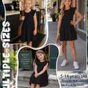Girl's Ruffle Sleeve Dress Crewneck Short Sleeve Tiered Midi Dress for Kids 5-14 Years Elegant Casual Sundress (Black)