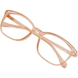 VisionGlobal Blue Light Blocking Glasses for Women Men, Square Frame Computer Reading Glasses(Champagne,+0.75 Magnification)