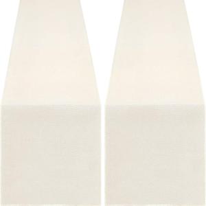 Burlap Table Runner White Wedding Table Cover Pack of 2 Long Rolls for Farmhouse Living Room Rustic Wedding Decoration, 2 Pack 12x84 Inch, White Beige