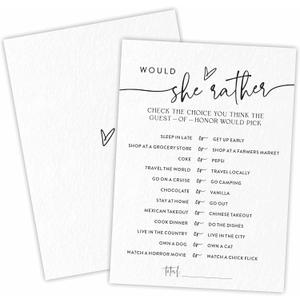 6 x TPYEN Would She Rather Game Cards for Bridal Shower - 30 Minimalist Wedding & Engagement Party Games, Modern Bridal Shower Party Favor & Decorations - A04