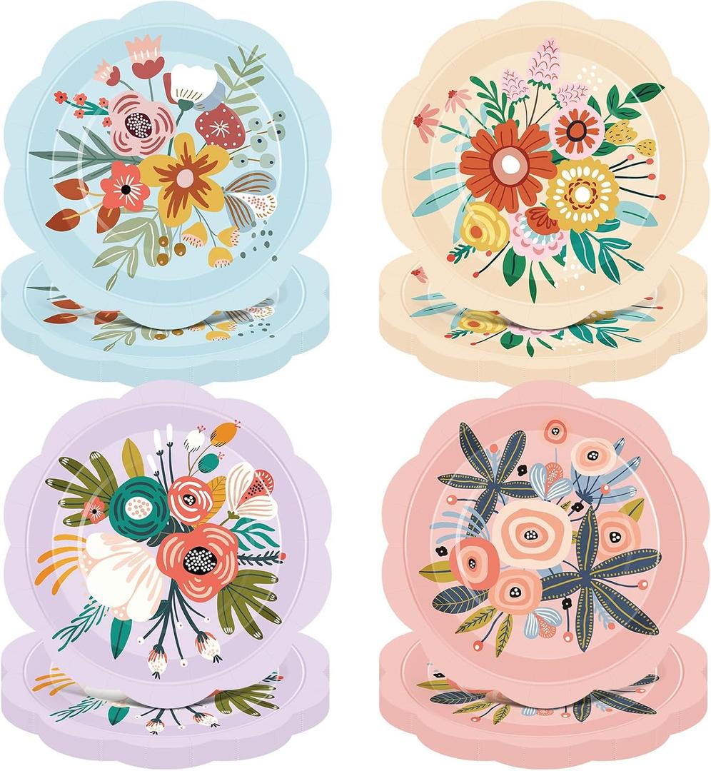 Pickmesh 60 Pcs Floral Paper Plates 7 Inches Vintage Flower Disposable Dinner Dessert Plates for Baby Shower Bridal Shower Birthday Wedding Tea Party Decoration Supplies