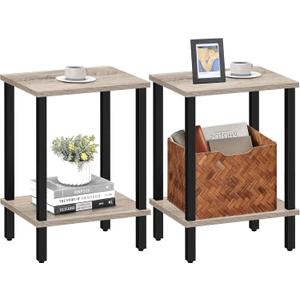 TUTOTAK End Table, Set of 2, Side Table, Nightstand, 2-Tier Storage Shelf, Sofa Table for Small Space, Living Room, Bed Room TB01BG035 (Greige)