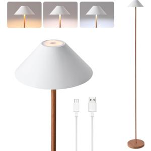 Rechargeable Floor Lamp for Indoor/Outdoor, Cordless Tall Standing Lamp with 3 Color Temps & Dimmable, IP43 Waterproof, Adjustable Height 16-59 Inch, LED Floor Lamp for Living Room, Patio(Wood Grain)