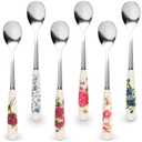 6 PCs Ceramic Handle Coffee Spoons Set  6.1" Small Dessert Spoons with Floral Design  Stainless Steel Tea & Dessert Sugar Spoon for Coffee Bar, Espresso, Hot Drinks | Kitchen Gift Set for Women