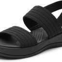 DREAM PAIRS Women's Walking Sandals Lightweight Soft Footbed Low Wedge Comfort Indoor Outdoor Flat Sandals (10, All Black)
