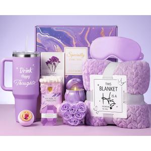 Birthday Gifts for Women Self Care Gifts Get Well Soon Gifts, Valentines Day Spa Gift Baskets w/Flannel Blanket 40 OZ Tumbler Care Package for Mom Girlfriend Wife Sister Best Friend Her Daughter