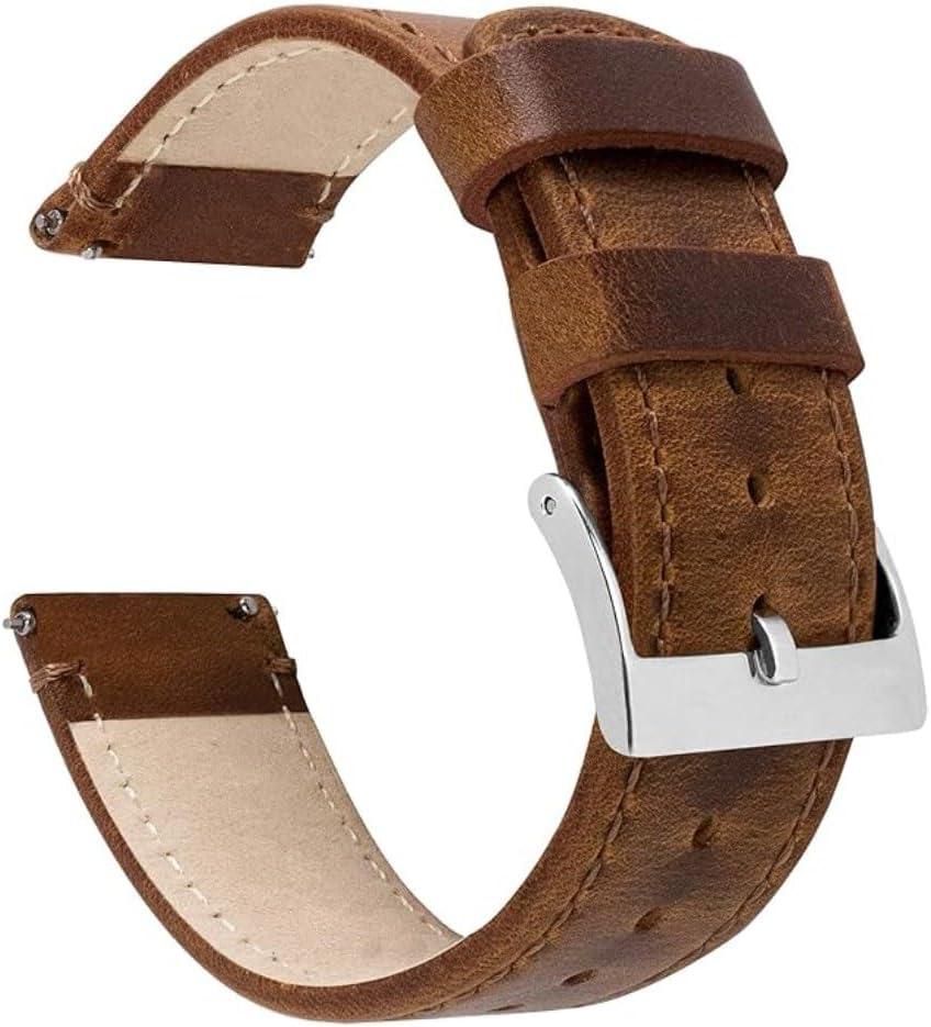 BARTON WATCH BANDS Quick Release Top Grain Leather Watch Band Strap, Caramel Tan Leather, 18mm
