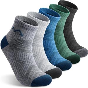 innotree Merino Wool Hiking Socks for Men,Quarter Ankle Compression Thick Cushion Breathable Anti Odor Socks, 5 Pairs, X Large