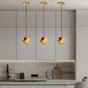 Modern Style Pendant Light, Mid Century Smoked Glass Ceiling Hanging Lamp, Vintage Hand Blown Fixture for Bedroom Dining Room, Kitchen Island - Lava Ice, Rose Gold, Small, 1 Pack