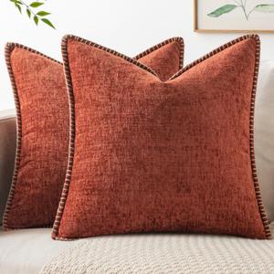MIULEE Pack of 2 Couch Throw Pillow Covers 18x18 Inch Burnt Orange Farmhouse Decorative Pillow Covers with Stitched Edge Soft Chenille Solid Dyed Pillow Covers for Sofa Bed Living Room