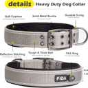 Fida Heavy Duty Dog Collar 1.5” Width, Ultra Soft Neoprene Padded, Adjustable Reflective Nylon Pet Collar with Two Metal Pin Belt Buckle for Large/X-Large Breeds (XL, Grey)