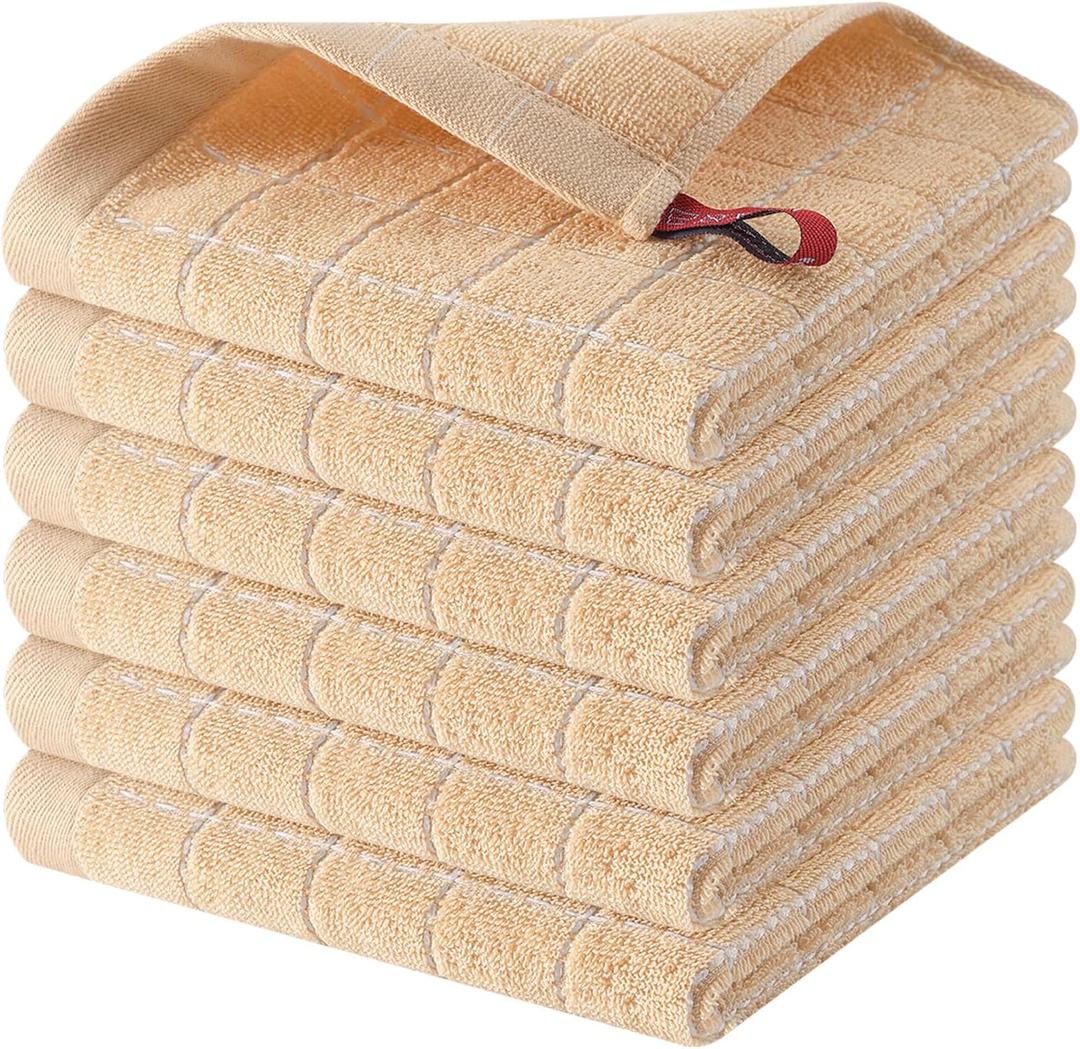 Homaxy 100% Cotton Terry Kitchen Dish Cloths, Ultra Soft and Absorbent Dish Towels for Kitchen, Suitable for Drying and Washing Dishes, 6 Pack, 12 x 12 Inches, Apricot