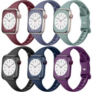 Lerobo 6 Pack Thin Slim Bands Compatible with Apple Watch 38mm 40mm 41mm 42mm 44mm 45mm 46mm 49mm for Women Men, Soft Silicone Sport Strap Wristband for iWatch Series 11 10 9 8 7 6 5 4 3 Ultra SE