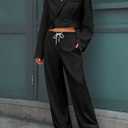 Fisoew Women's 2 Piece Outfits Casual Crop Blazer Jackets Loose Wide Leg Pants Fall Dressy Business Work Suit Sets (Black)