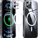 2 x Magnetic Hybrid Clear Case for iPhone 12 Pro Max - [Compatible with MagSafe] [Built-in Camera Protector] [Not Yellowing] Hard Transparent Back Silicone Edge Phone Case Cover, 6.7", Clear