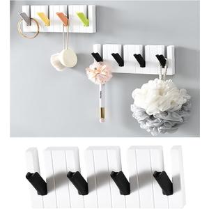 4 in 1 Heavy Duty Adhesive Hooks, Piano Keys Design Waterproof Wall Hooks for Hanging Towels, Bath Robes, Kitchen Utensils,No Drill No Damage Sticky Hooks for Bathroom, Kitchen, Bedroom (Black)