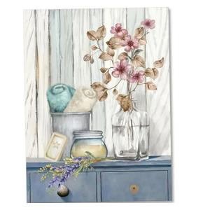Bathroom Decor Wall Art Farmhouse Flower Pictures Laundry Room Bathroom Wall Decor Pink Poppy Vase Canvas Prints Blue White Painting Framed Artwork