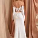 KUTUMAI Off Shoulder Tie Formal Wedding Guest Dresses for Women Fall Long Sleeve Bodycon Lace Up Maxi Dress (White, M)
