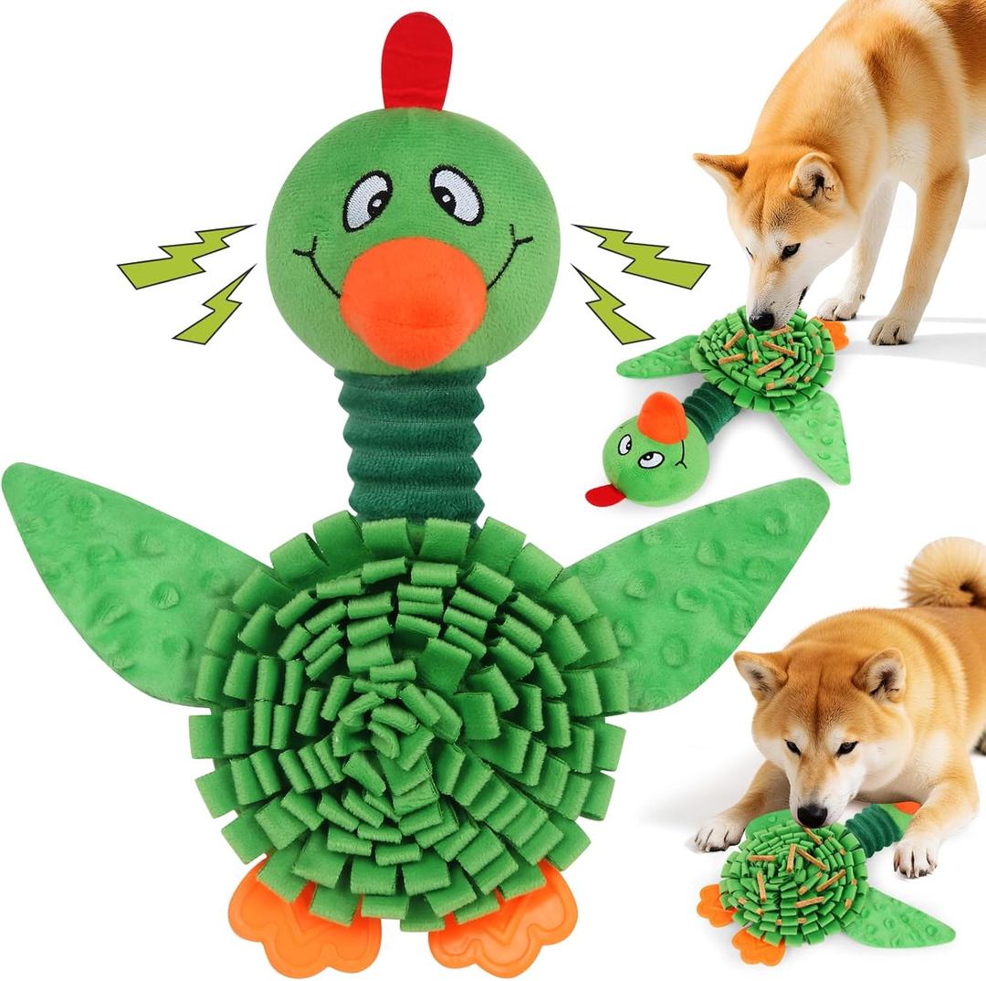 Interactive Snuffle Dog Toys, Squeaky Dog Toys for Puppy,Crinkle Dog Toy with Hiding Snack,Slow Feeder Treat Toy and Feeding Mats for Training,Dog Lick Mat Enhancement (Green)
