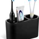 Luxspire Toothbrush Holder, 2 Slots Toothbrush and Toothpaste Holdersfor Bathrooms, Resin Toothbrush Holder Electric Toothbrush Stand for Vanity Countertop, Bathroom Accessories, Matte Black