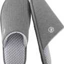 EverFoams Men's Cotton Knit Slippers Lightweight Memory Foam Indoor House Shoes with Anti-Skid Sole (11-12, Grey)
