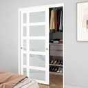 BARNSMITH 60x80" Sliding Closet Door, 5-Panels Preassembled Frosted Glass Door Panel with Hardware Kits & Matching Fascia, MDF Covered with Water-Proof & Anti-Scratch PVC Surface, White