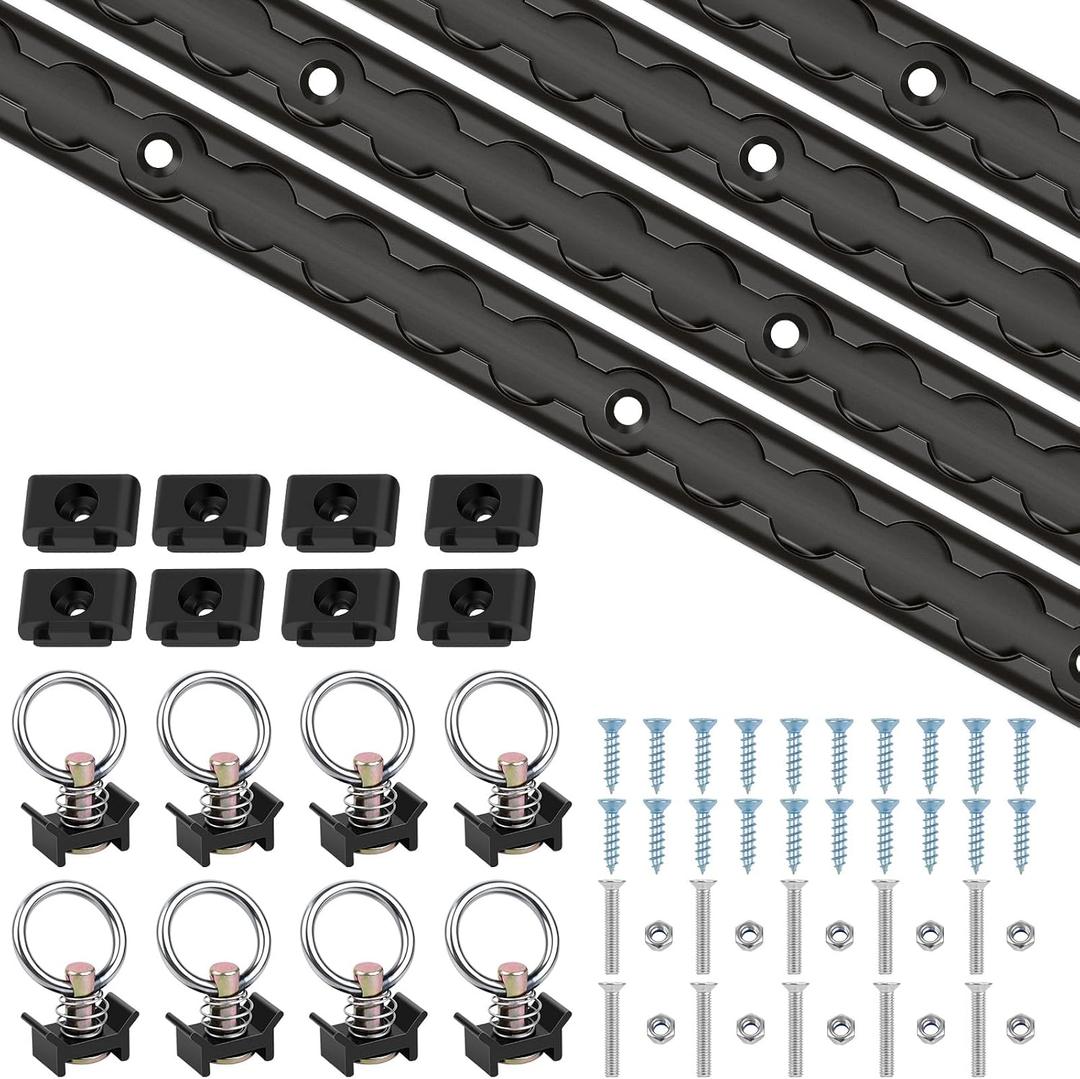L Track, L Track Tie Down Rails Kit 2 Pack, 48" (4ft) Black Aluminum L Track Rails with 4 O-Ring & Mounting Screws, Heavy Duty L Track System for Truck Bed, Trailer, ATV, UTV & Cargo Management