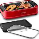 Techwood Indoor Smokeless Grill, 1500W Electric BBQ Grill and Non-Stick Grill Plates with Temperature Control, Removable Drip Tray, Tempered Glass Lid, Red