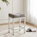 DUMOS Saddle Bar Stools Set of 2, 24 Inch Counter Height Stools with Curved PU Leather Surface, 3.7" Thick Upholstery Bar Height Stools with Footrest for Kitchen Island, Dining, Cafe, Gray