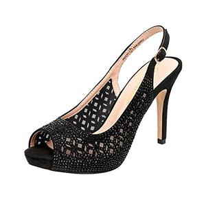 DREAM PAIRS Women's High Heels Platform Dress Rhinestones Peep Toe Pumps Shoes,Size 9.5,Black/Suede,Invest