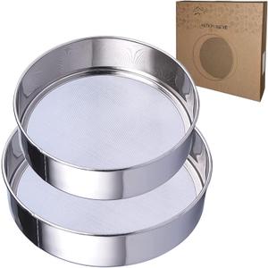 Sieve Fine Mesh, Stainless Steel Round Sifter for Baking, Flour Sieve, 8 Inch 40 Mesh and 6 Inch 60 Mesh, 2PCS
