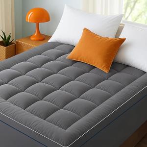 Bedsure Mattress Topper, Extra Thick Pillowtop, Cooling Plush Mattress Pad Cover Bed Topper Protector 54×75in (Grey)