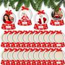 Blulu 24 Pcs Christmas Snowball Picture Ornament Bulk Snowflake Wooden Photo Frame Ornaments Christmas Hanging Ornaments for Tree Stockings Decorations